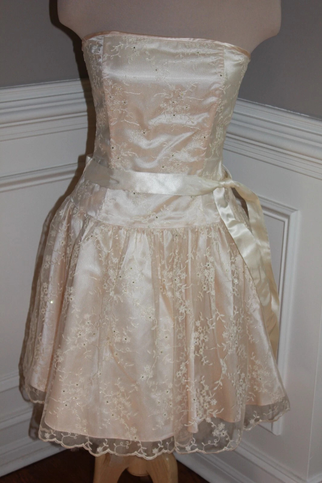 Jessica Mcclintock vintage dress ivory 8 Y2K Lace Corset sheer strapless full  | eBay | eBay US