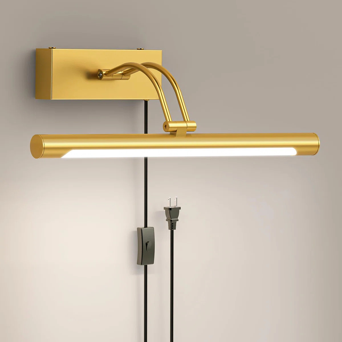 24" Plug-In Picture Light \u2013 3000K Warm White Adjustable Wall Sconce with On/Off Switch, Brus... | Wayfair North America