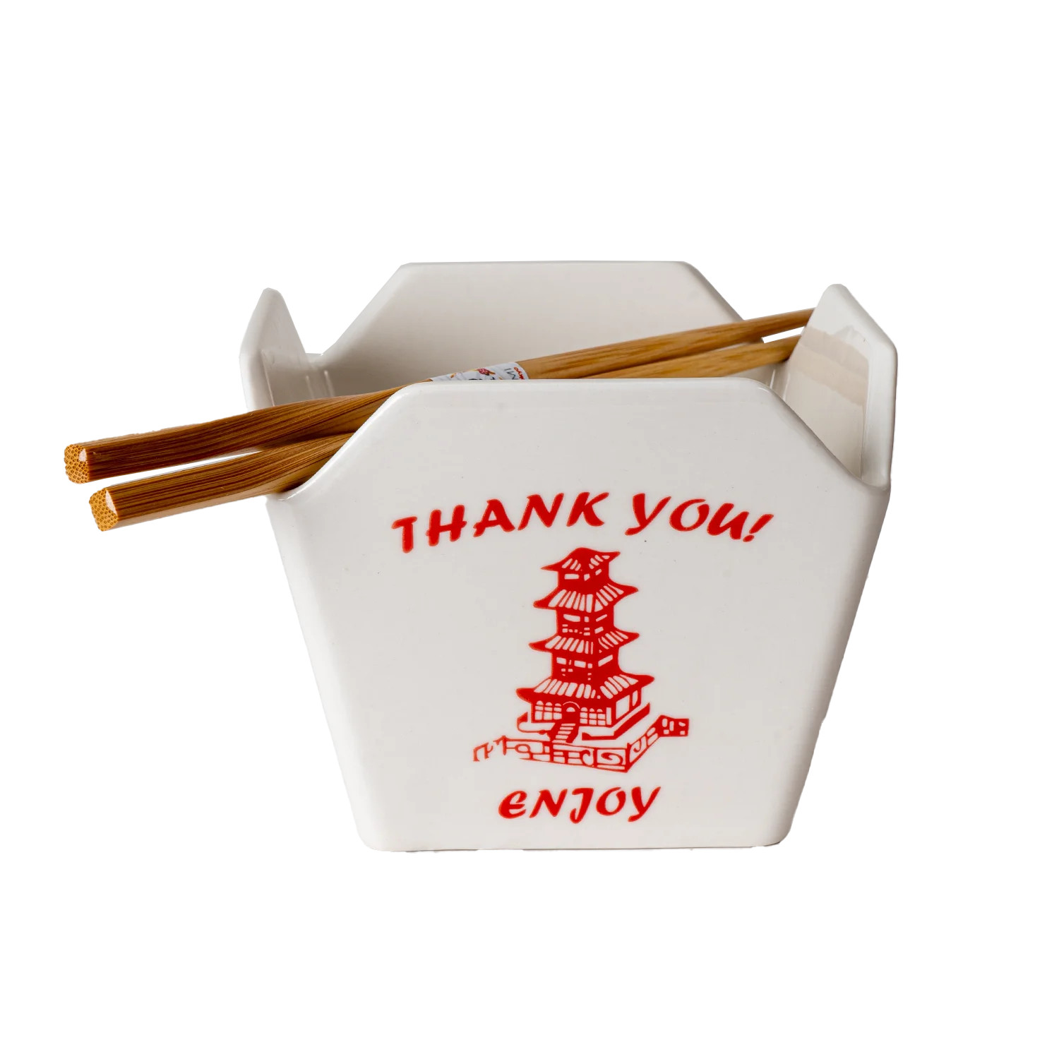 Chinese Takeout Box Style Porcelain Bowl with Chopsticks Classic Pagoda Design 18 fl oz Square Sh... | Walmart (US)