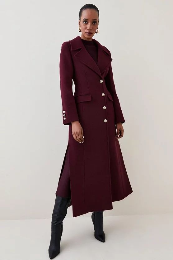 Italian Wool Side Split Tailored Maxi Coat | Karen Millen UK + IE + DE + NL