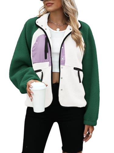Yanekop Womens Fleece Jacket Fuzzy Long Sleeve Short Winter Coats Button Down Sherpa Jacket Outer... | Amazon (US)