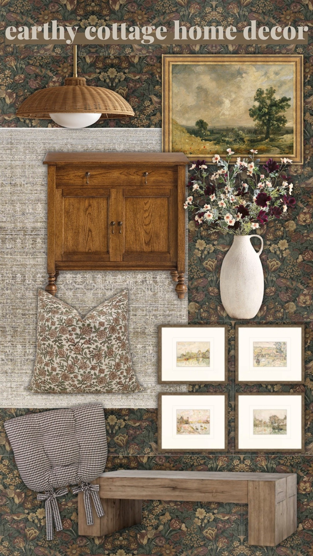Earthy cottage home decor! 

Wall paper, cottage core home, accent, art, rug, throw pillow, vase, ceiling lighting, trending home picks 

#LTKSeasonal #LTKHome #LTKU