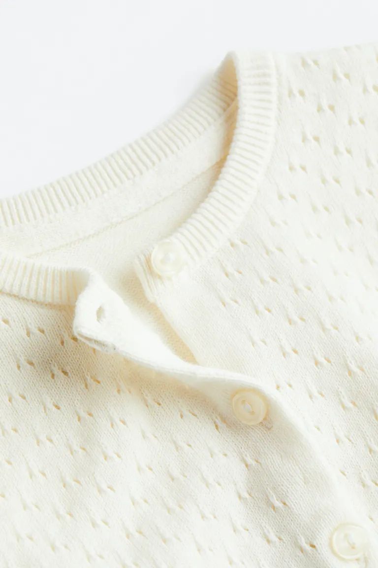 Pointelle-knit Cardigan - Round Neck - Long sleeve - White - Kids | H&M US | H&M (US + CA)