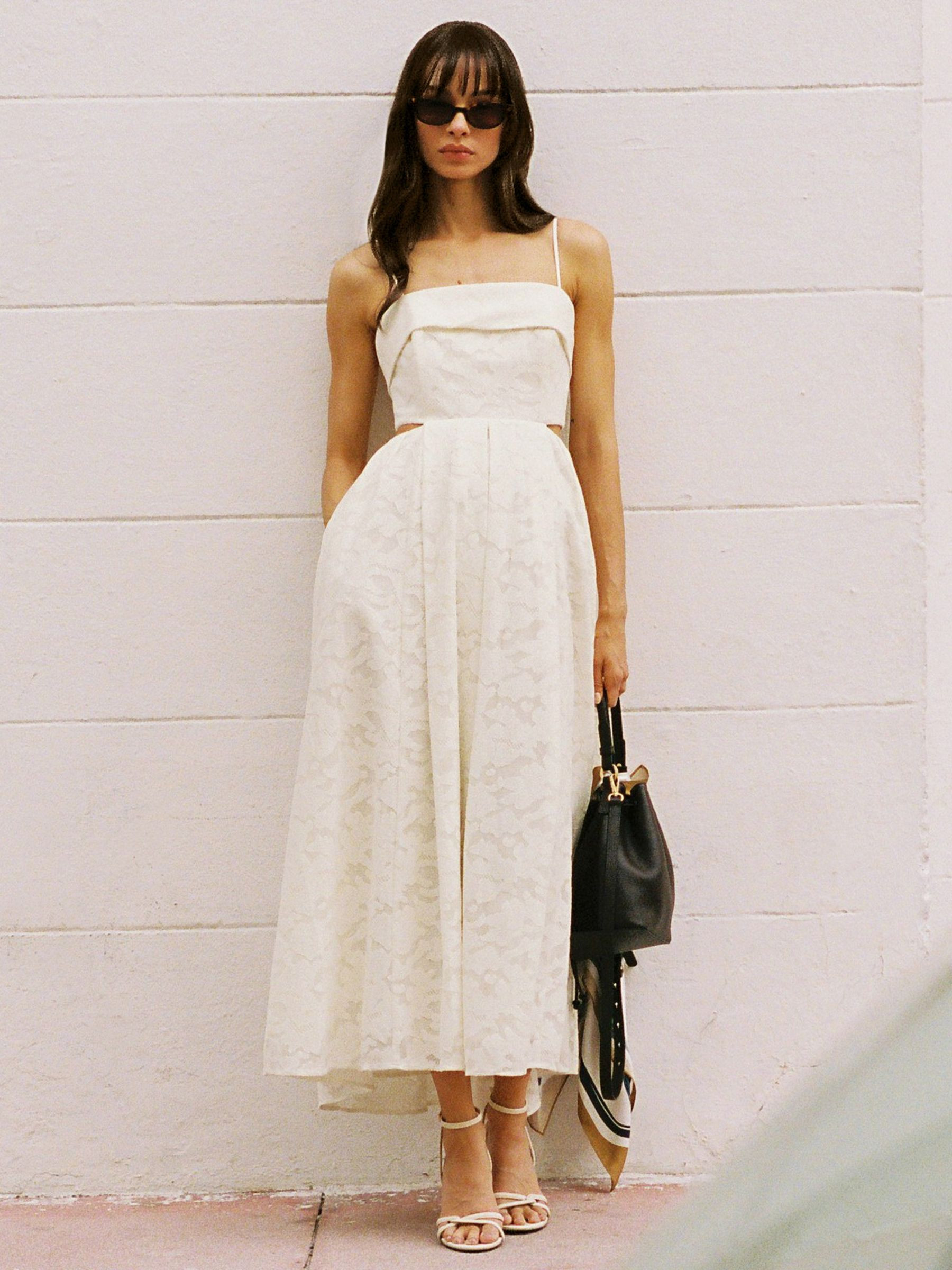 Reiss Cotton-Blend Lace Cut-Out Maxi Dress in Cream | REISS | Reiss US