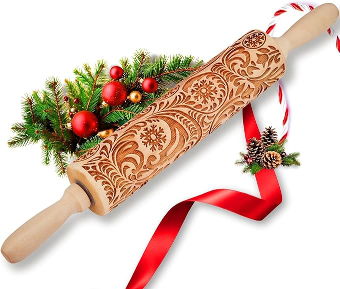 Christmas Gifts Wooden Embossed Rolling Pin for Baking, Stocking Stuffers Gifts for Women, Deep E... | Amazon (US)