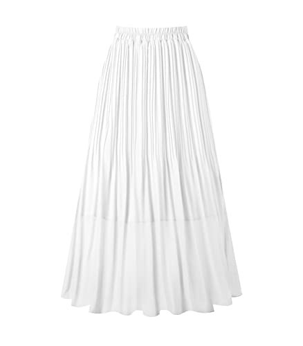Kingfancy Women's Pleated Skirt Chiffon Elastic Waist A-Line Midi Length Skirt White L | Amazon (US)