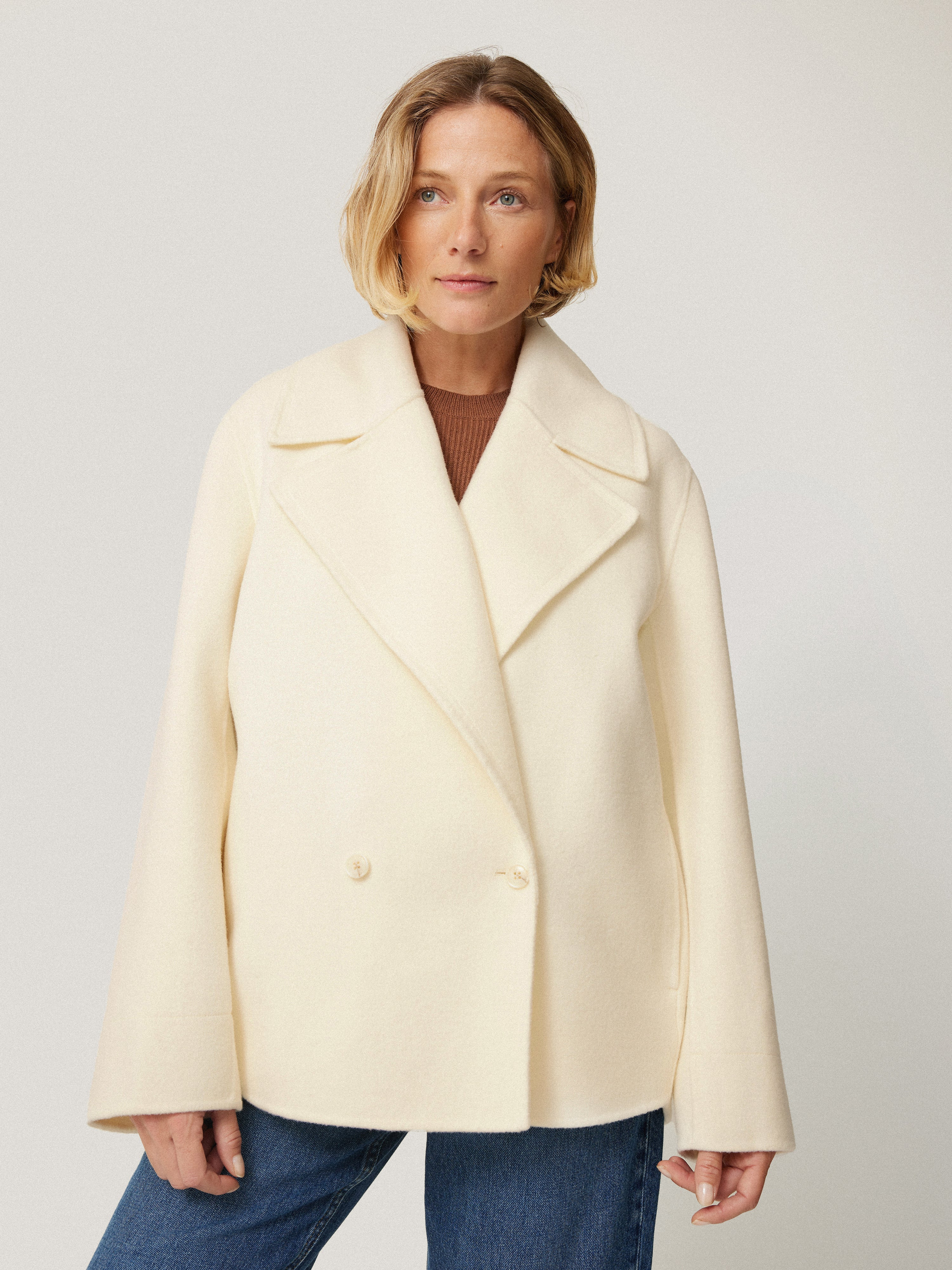 Wool Double Faced Short Coat | Ivory | Jigsaw (UK)