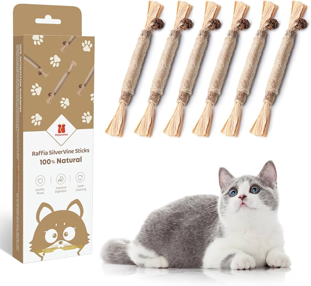 Potaroma 6 Pcs Natural Silvervine Sticks Cat Toys, Catmint Silvervine Blend Sticks, Kittens Chew ... | Amazon (US)