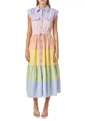 COLORBLOCK SHIRT MIDI DRESS | Belk
