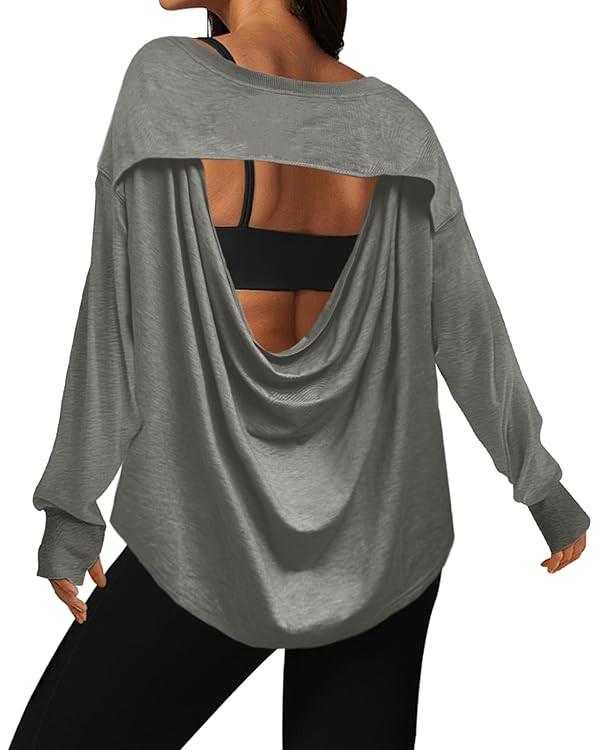 UNIANKIYA Open Back Workout Tops for Women Long Sleeve T Shirts Casual Activewear Athletic Yoga G... | Amazon (US)