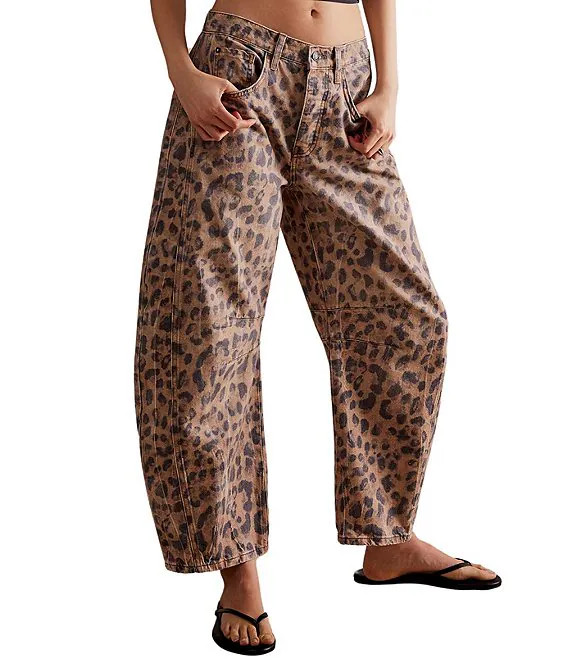 We The Free Good Luck Denim Leopard Print Mid Rise Barrel Jeans | Dillard's