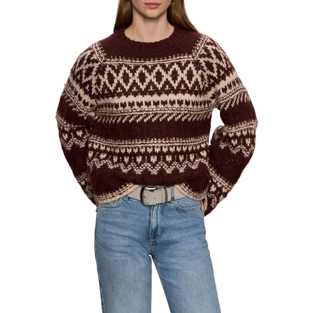 Sanctuary Fair Isle Crewneck Sweater in Dark Crimson Multi at Nordstrom, Size Small | Nordstrom