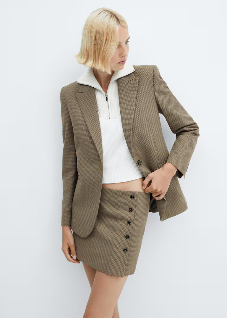 Houndstooth wool-blend blazer -  Women | Mango USA | MANGO (US)
