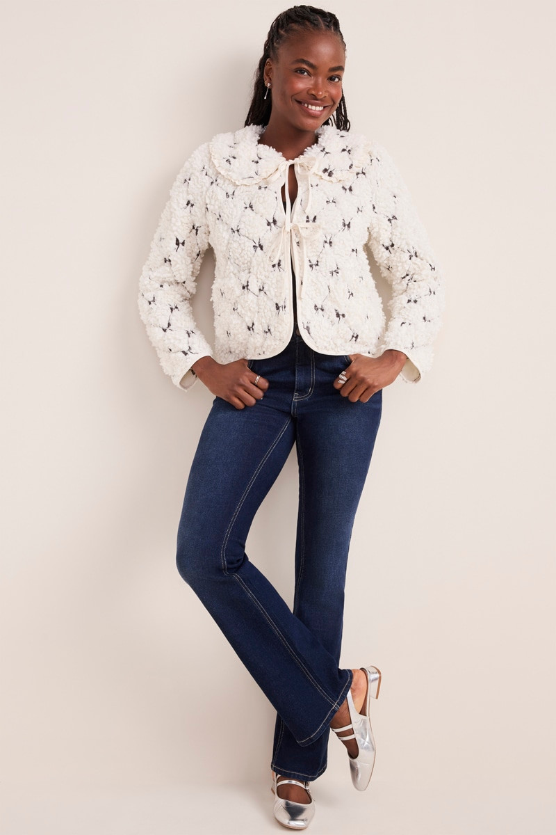 Sophia Bow Embroidered Teddy Jacket | Francesca's