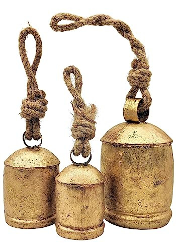 Shabby Chic Vintage Country Style Rustic Metal Bells Set of 3 Hanging Harmony Giant Cow Bells on ... | Amazon (US)