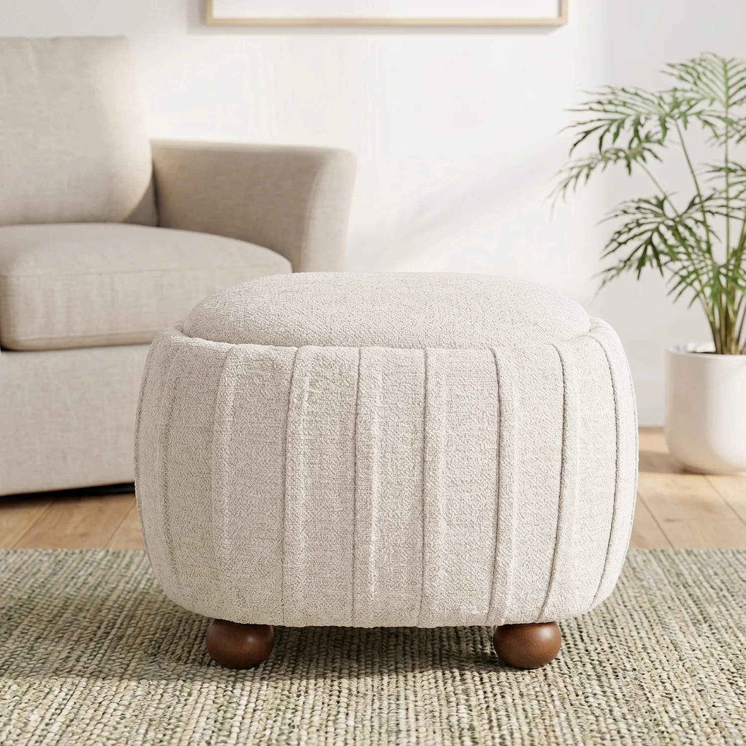 26.5" W Chenille Round Storage Ottoman | Wayfair North America