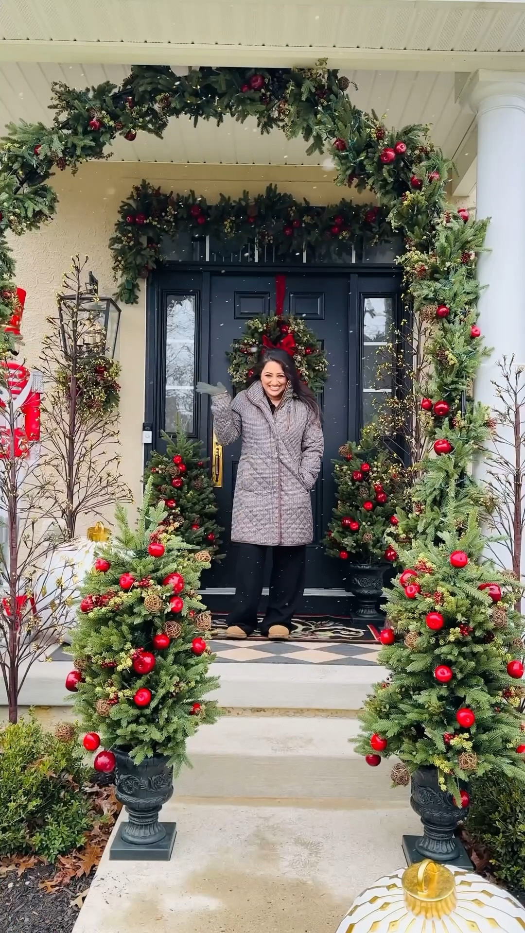 Created the arched holiday porch of my dreams with @balsamhill… and then it started snowing while I was decorating. Tell me this isn’t straight out of a Christmas movie ❄️✨

My arch is the greatest Amazon finds hands down! It’s super sturdy with built in locks and comes together in a matter of minutes for the most magical garland archway!!! 

Holiday home
Ralph Lauren holidays 
Red and green christmas decor 
Holiday door mat
Holiday wreath
Holiday garland
Twinkling trees 
Nutcracker 
Front door holiday decor 
Balsam Hill 

#LTKGiftGuide #LTKHoliday #LTKSeasonal