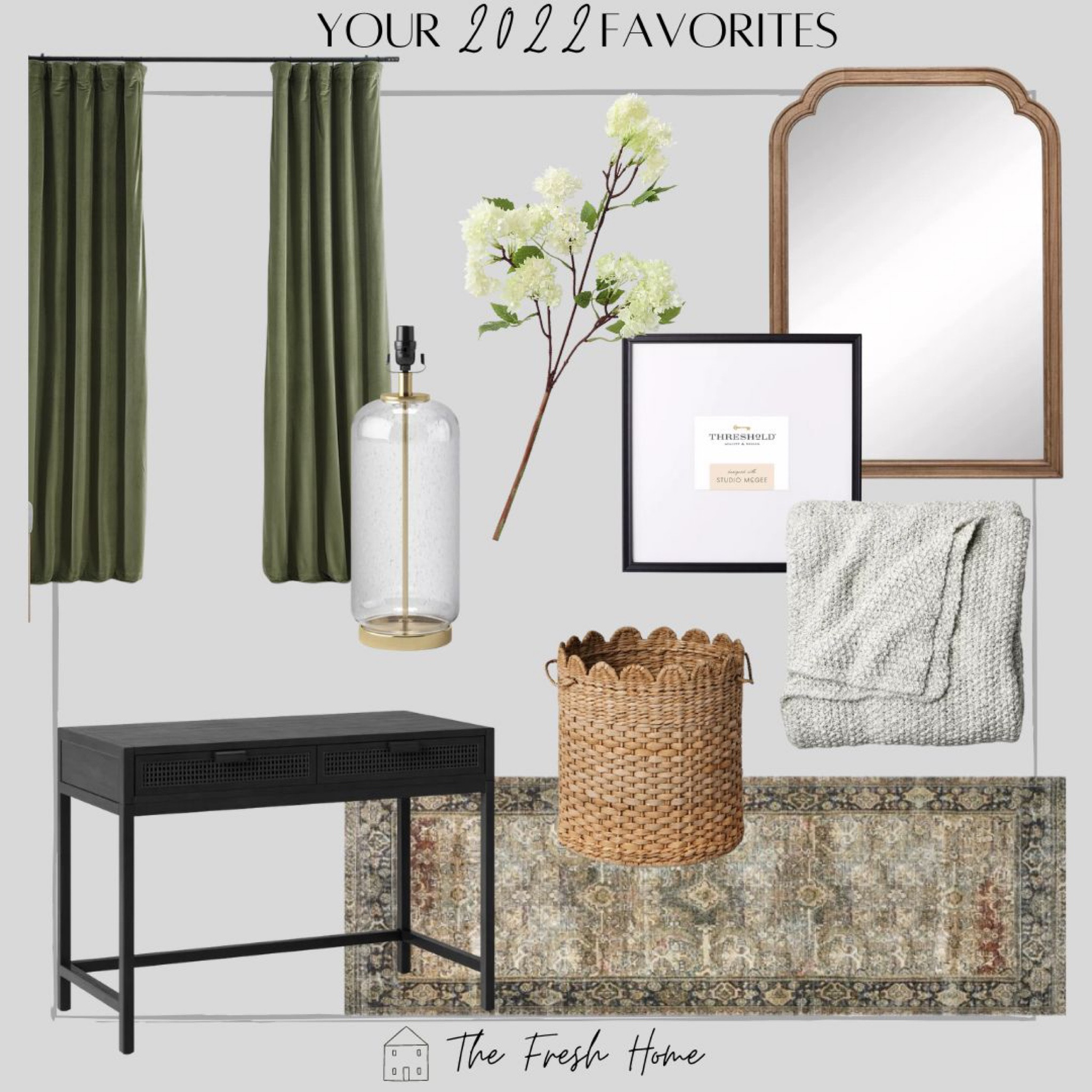 Home Decor. Best sellers of 2022! Desk. Green curtains. Mirror. Picture frame. Runner. Faux florals. Throw blanket. Basket.

#LTKhome