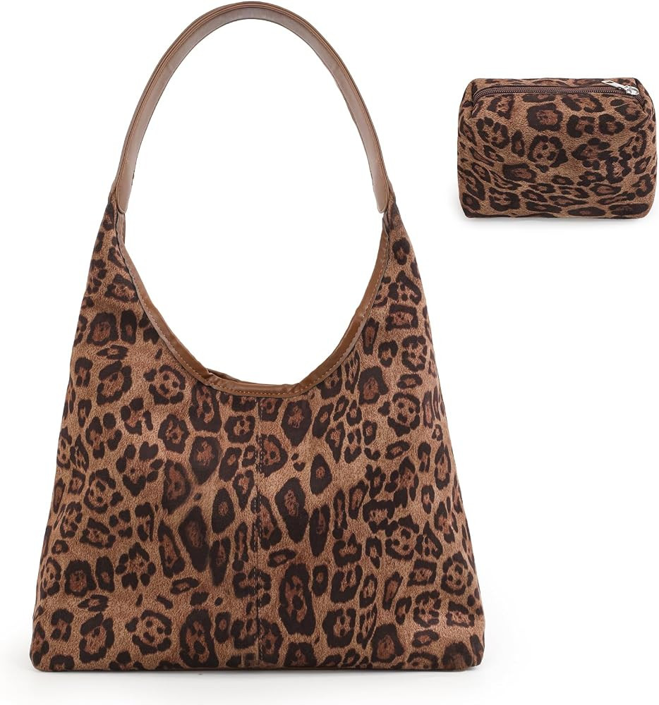 Leopard Tote Bag for Women Large Hobo Shoulder Bag Cheetah Print Shopper Handbag with Cosmetic Po... | Amazon (US)