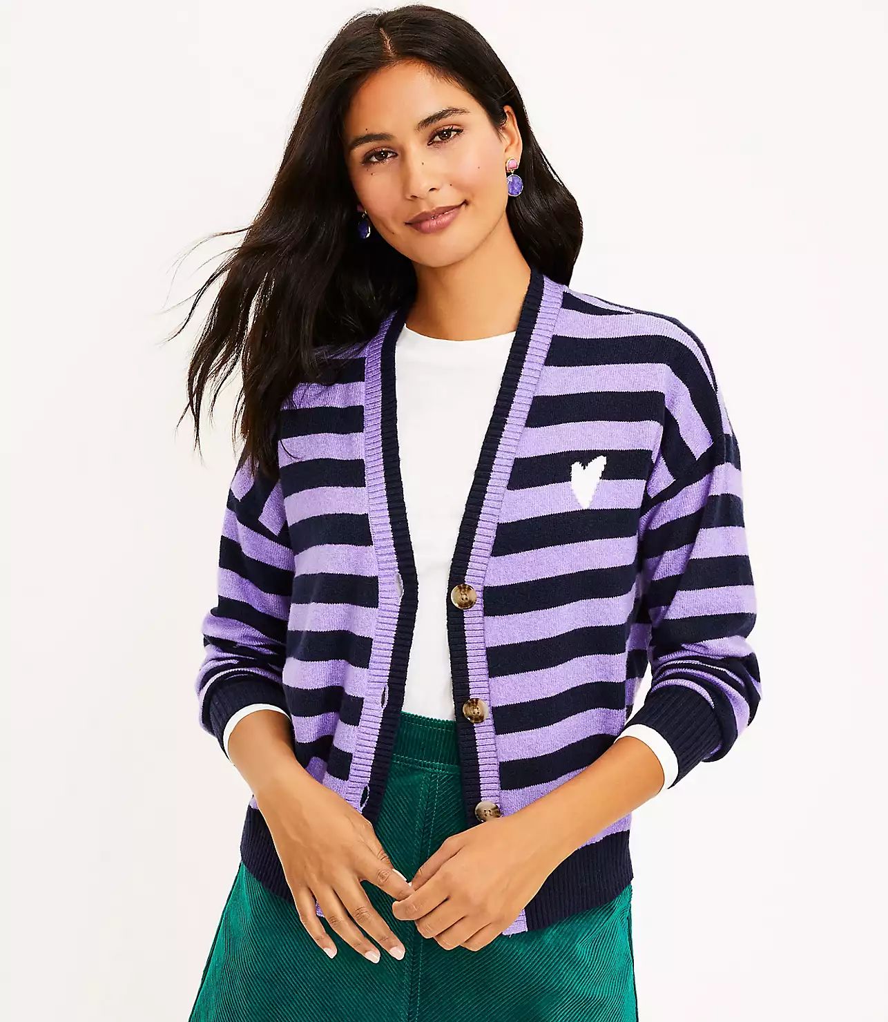 Heart Stripe V-Neck Cardigan | LOFT