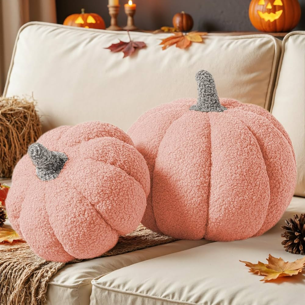 Lanpn Fall Pumpkin Pillows Set of 2, Halloween Decoration Plush Throw Pillows Soft Fleece Sherpa ... | Amazon (US)