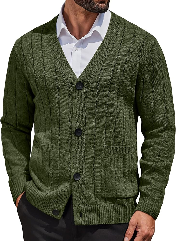 COOFANDY Men's Cardigan Sweater Cable Knit V Neck Button up Sweaters Ribbed Cardigan Sweater with... | Amazon (US)