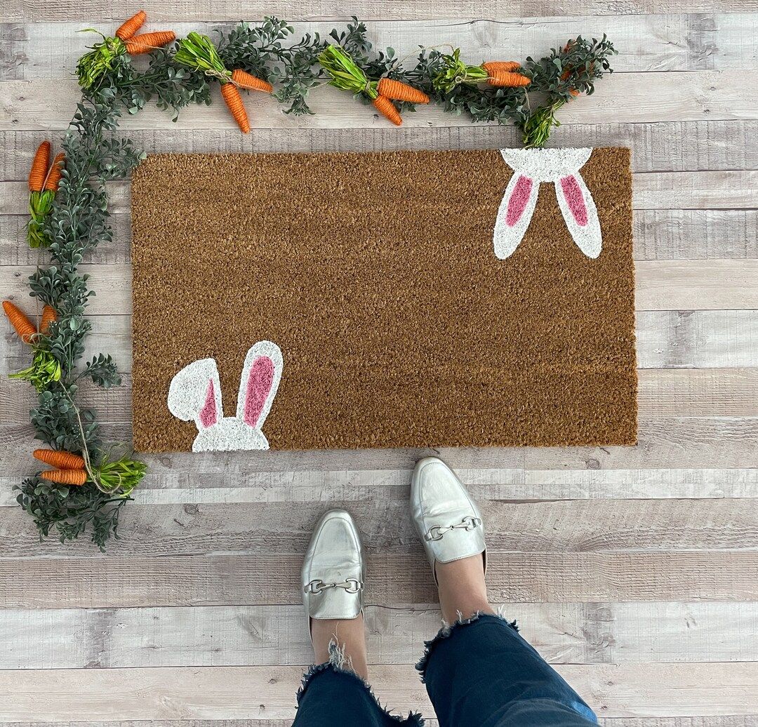 Bunny Doormat Easter Doormat Large Doormat Outdoor Welcome - Etsy | Etsy (US)