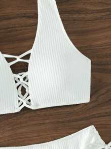 Lace Up Front Tie Side Bikini Swimsuit | SHEIN