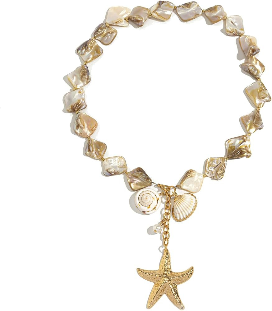 Chunky Shell Necklace for Women Irregular Seashell Beaded Necklaces | Amazon (US)