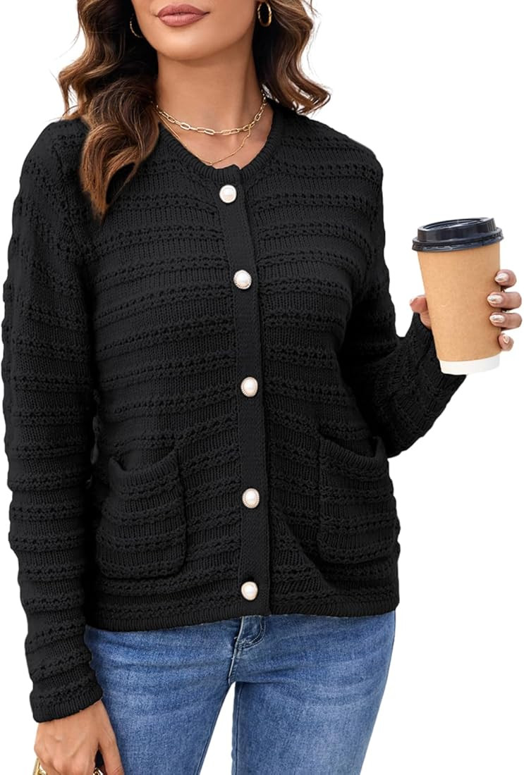 GRACE KARIN Women Cropped Cardigan Long Sleeve Pearl Button Chunky Cable Knit Sweater Jackets wit... | Amazon (US)