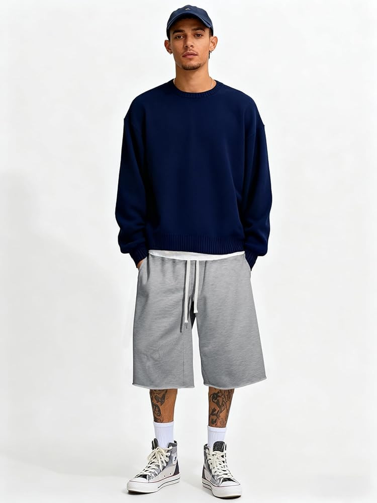 JMIERR 2026 Men's Baggy Sweat Shorts Lightweight Under Knee Casual Raw Hem Drawstring Y2K Shorts ... | Amazon (US)