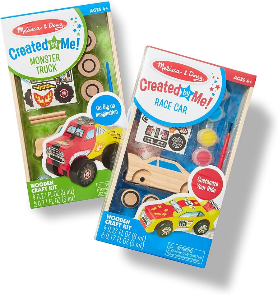 Melissa & Doug Decorate-Your-Own Wooden Craft Kits Set - Race Car and Monster Truck | Amazon (US)