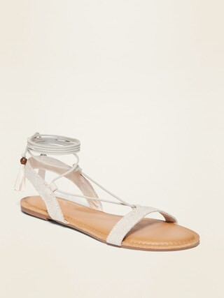 Strappy Textile Lace-Up Sandals for Women | Old Navy (US)