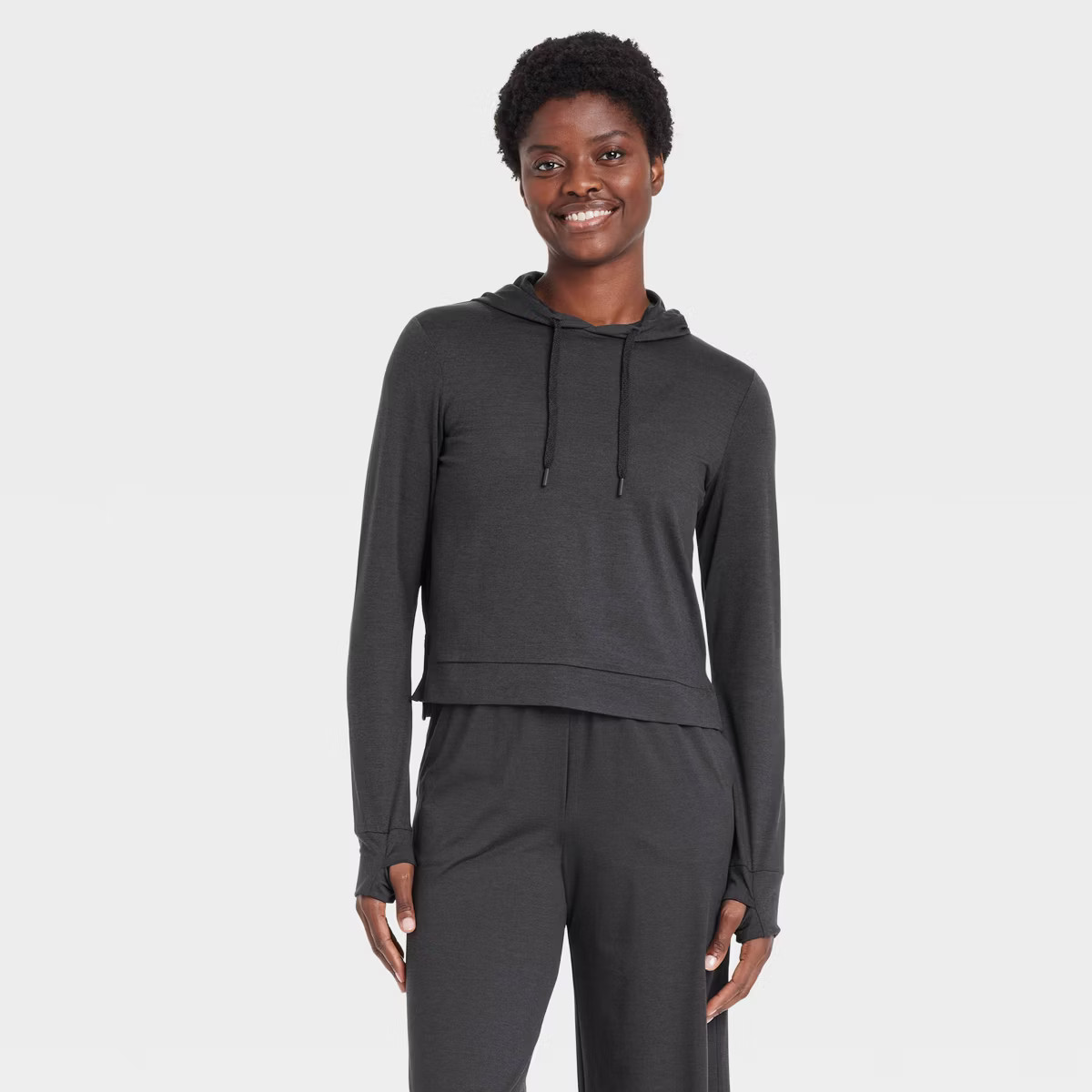 Women's Soft Stretch Hooded Sweatshirt - All In Motion™ Heathered Black M | Target