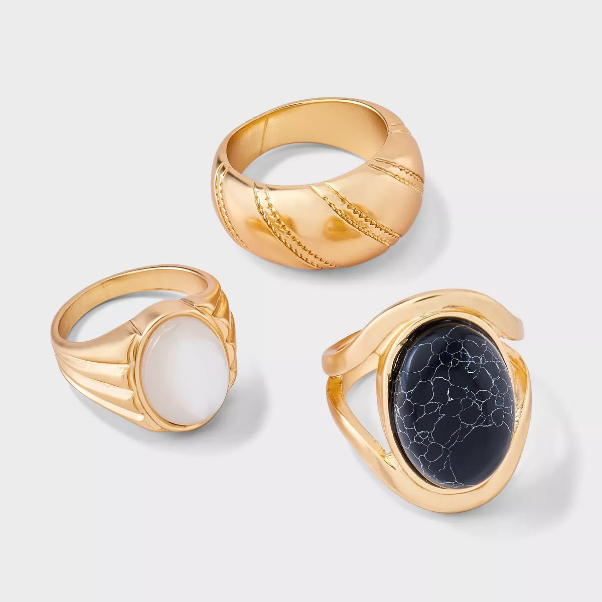 Howlite Stone Embellished and Textured Ring Set 3pc - Universal Thread™ Beige | Target