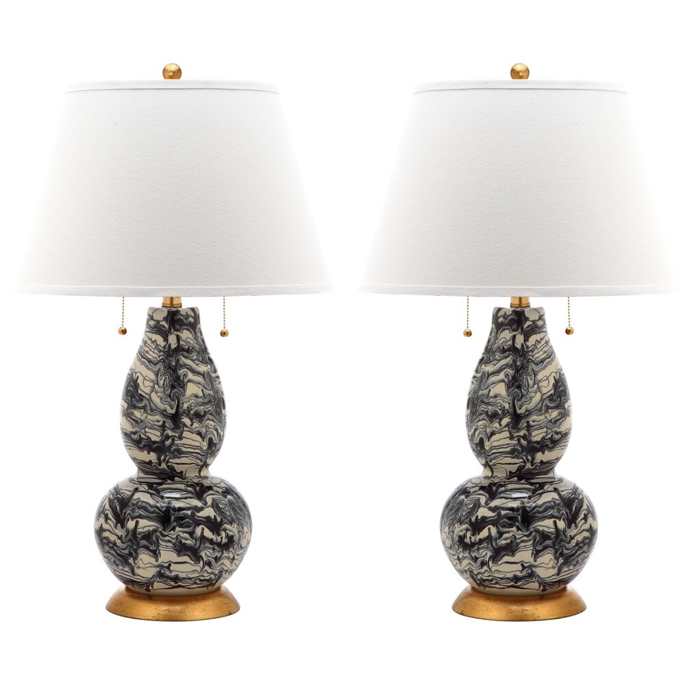 Safavieh Lighting 29-inch Black and White Color Swirls Glass Table Lamp (Set of 2) - 17"x17"x28" (LI | Bed Bath & Beyond