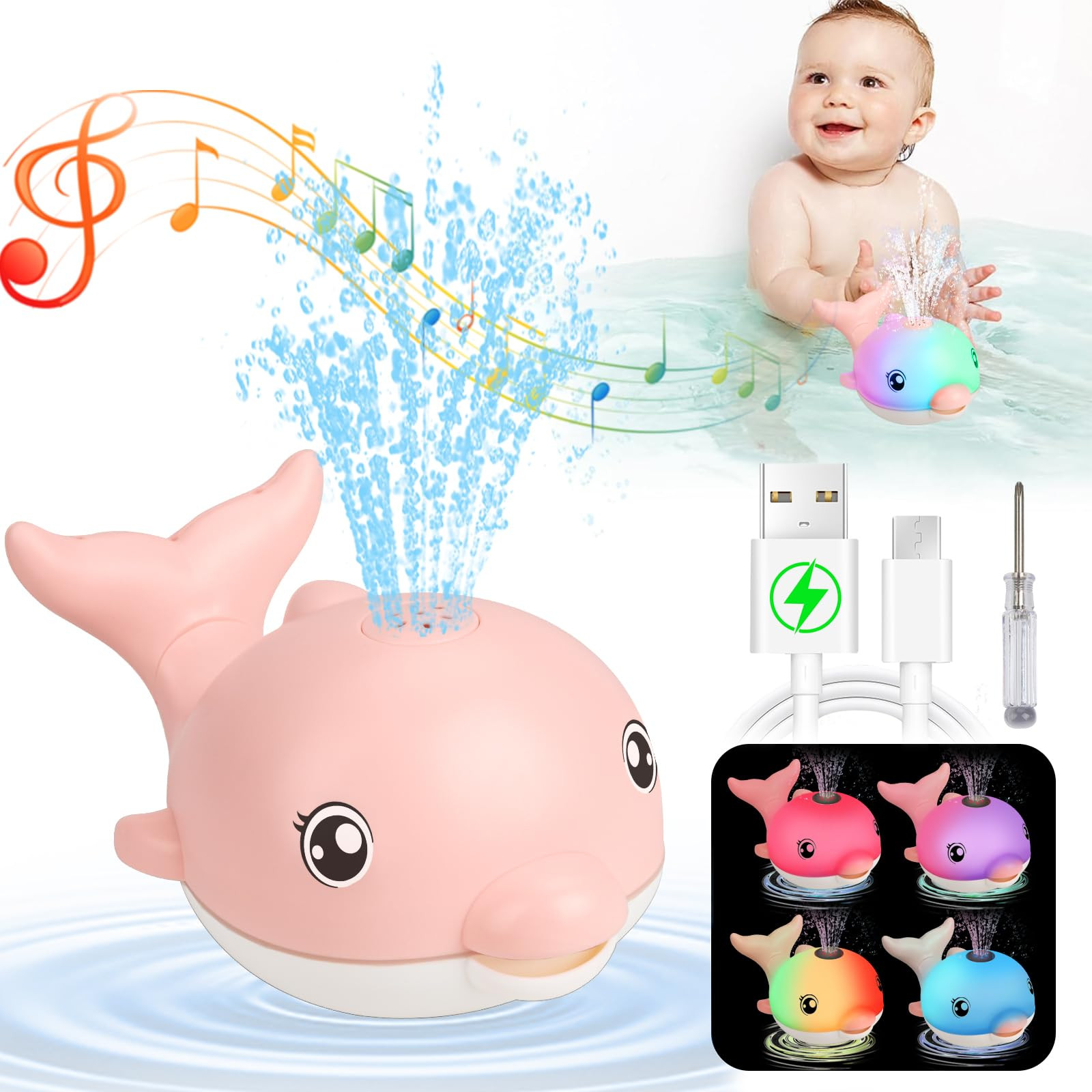Bath Toys, Light Up Dolphin Baby Bath Toys for Babies 6-12 12-18 Months, Rechargeable Sprinkler M... | Amazon (US)