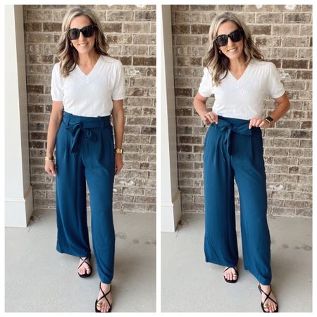Amazon pull on pants with a tie waist comes in multiple colors//wearing a size small paired with a simple V-neck lightweight sweater size small

#LTKsalealert #LTKfindsunder50 #LTKstyletip