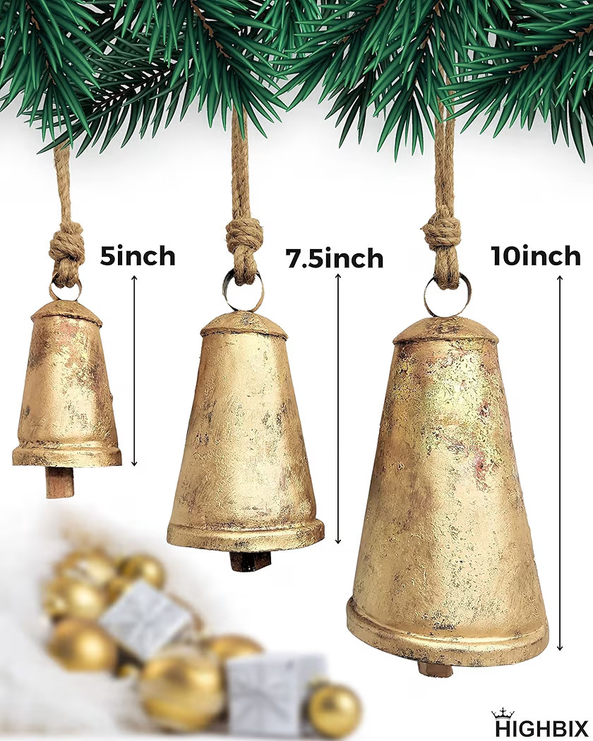 HIGHBIX Set of 3 Giant Harmony Cow Bells Huge Vintage Handmade Rustic Lucky Christmas Hanging Con... | Amazon (US)