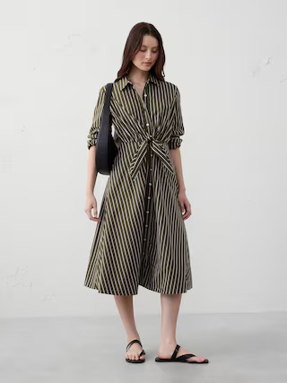 Cuffed Tie-Front Midi Shirtdress | Banana Republic Factory | Banana Republic Factory