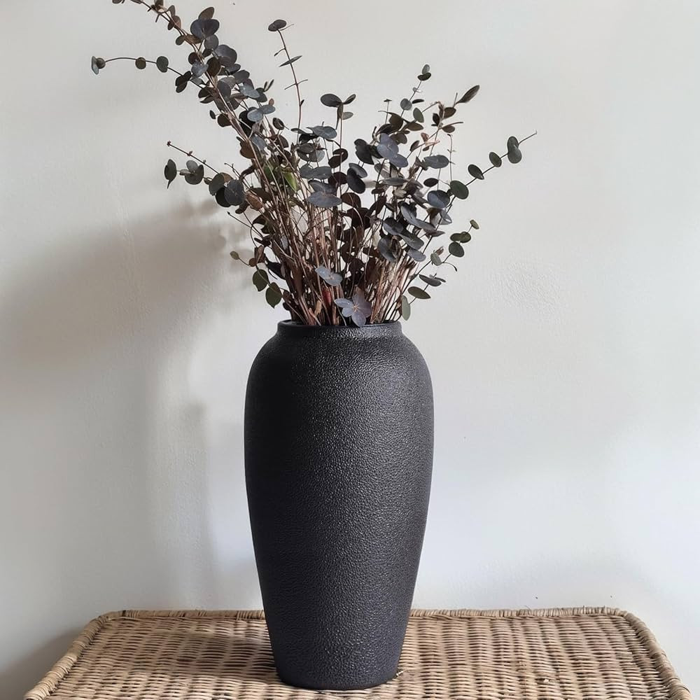 Rustic Ceramic Vase – 13.8" Large Black Ceramic Vase for Home Decor, Modern Terracotta Floor Va... | Amazon (US)