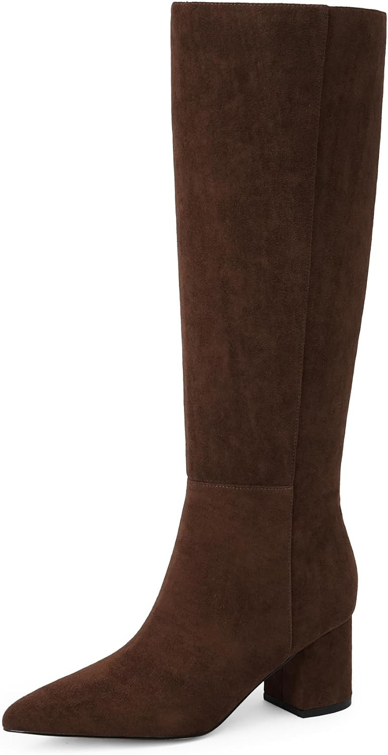 Womens Knee High Boots Chunky Low Heel Pointed Toe Tall Long Boots | Amazon (US)