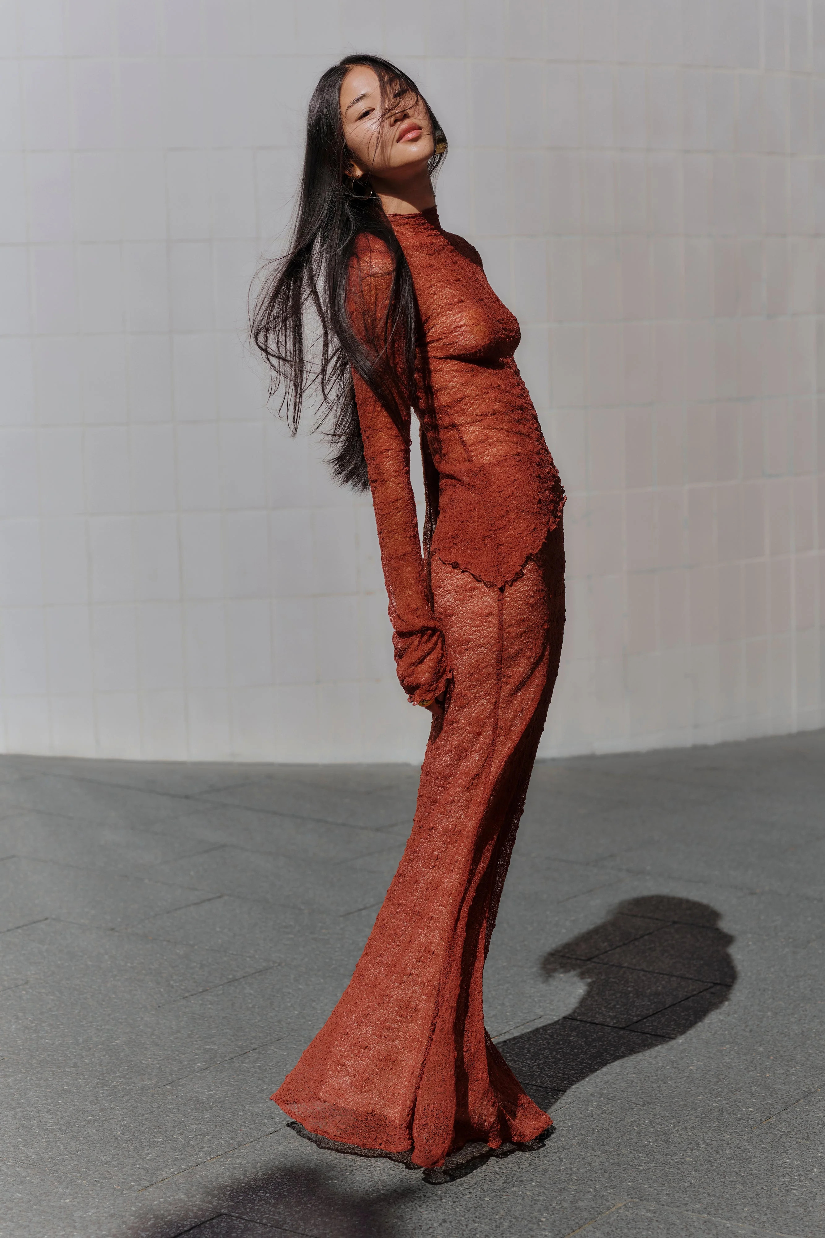 Robyn Sheer Lace Maxi Skirt - Chilli | Meshki (APAC)