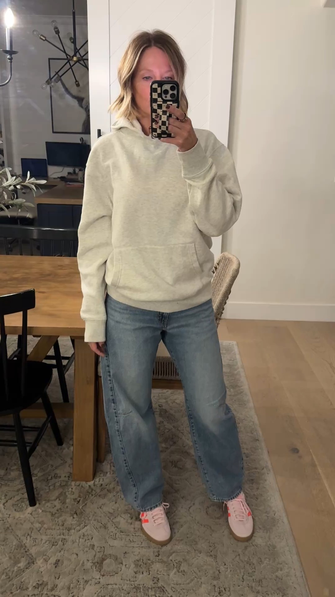 Channeling my inner 90s self. 

Hoodie + baggy jeans + sambas ✌🏼 

Hoodie - medium 
Levi’s - 28
Samba’s - sized down 1/2 size (color pink/orange/gum) 

#LTKStyleTip #LTKShoeCrush #LTKOver40