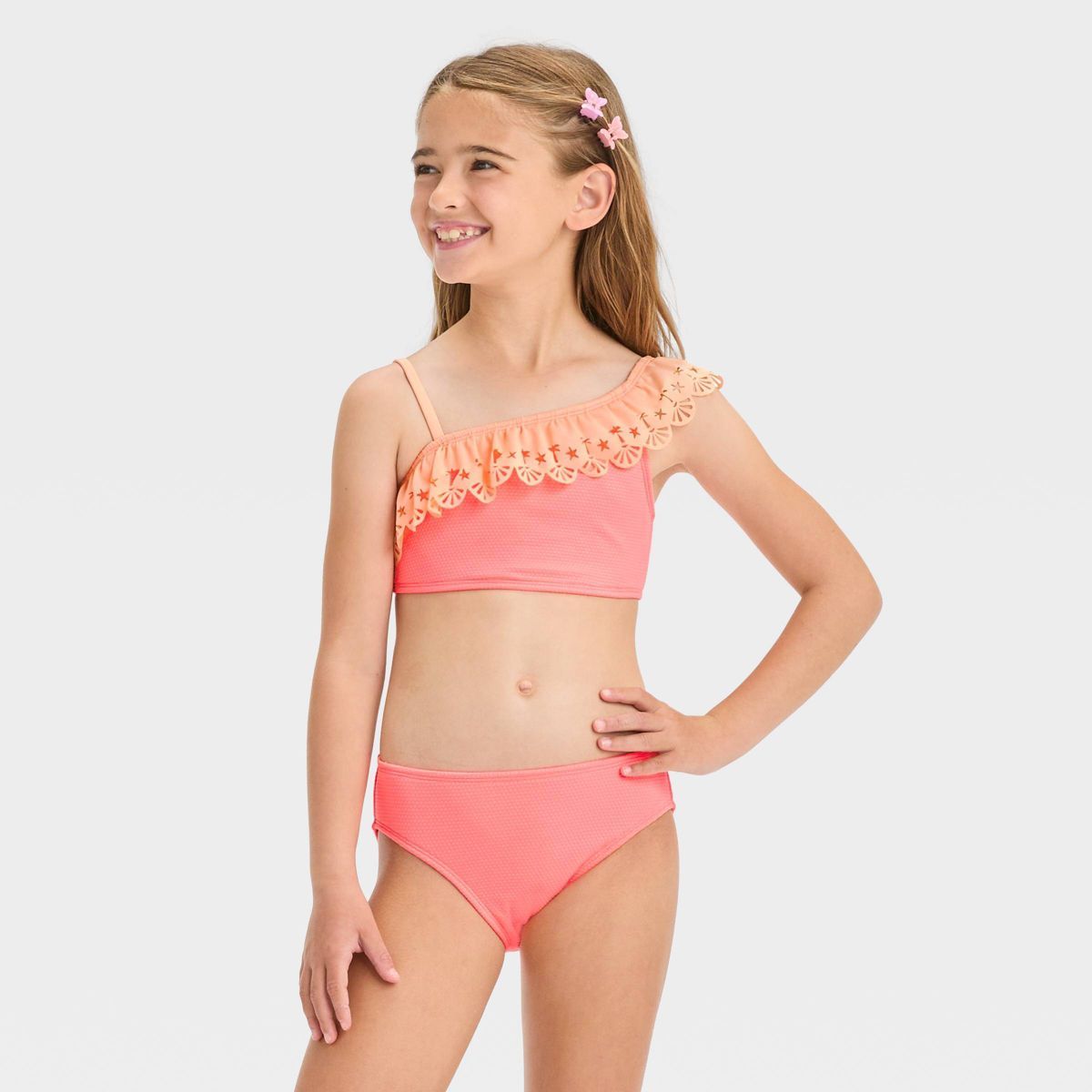 Girls' 'Seashells by the Seashore' Solid Bikini Set - Cat & Jack™ Peach Orange | Target