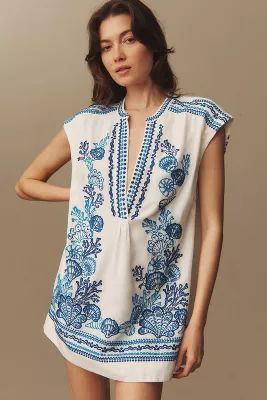 Maeve Embroidered Linen Tunic Dress | Anthropologie (US)