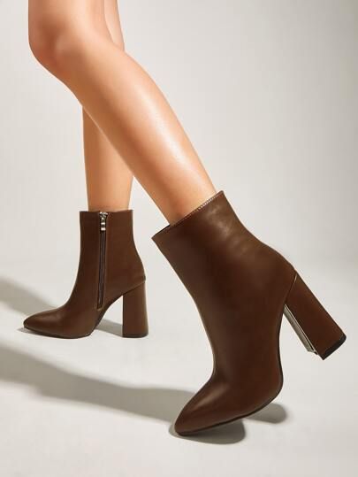 Minimalist Side Zipper Chunky Heeled Classic Boots | SHEIN