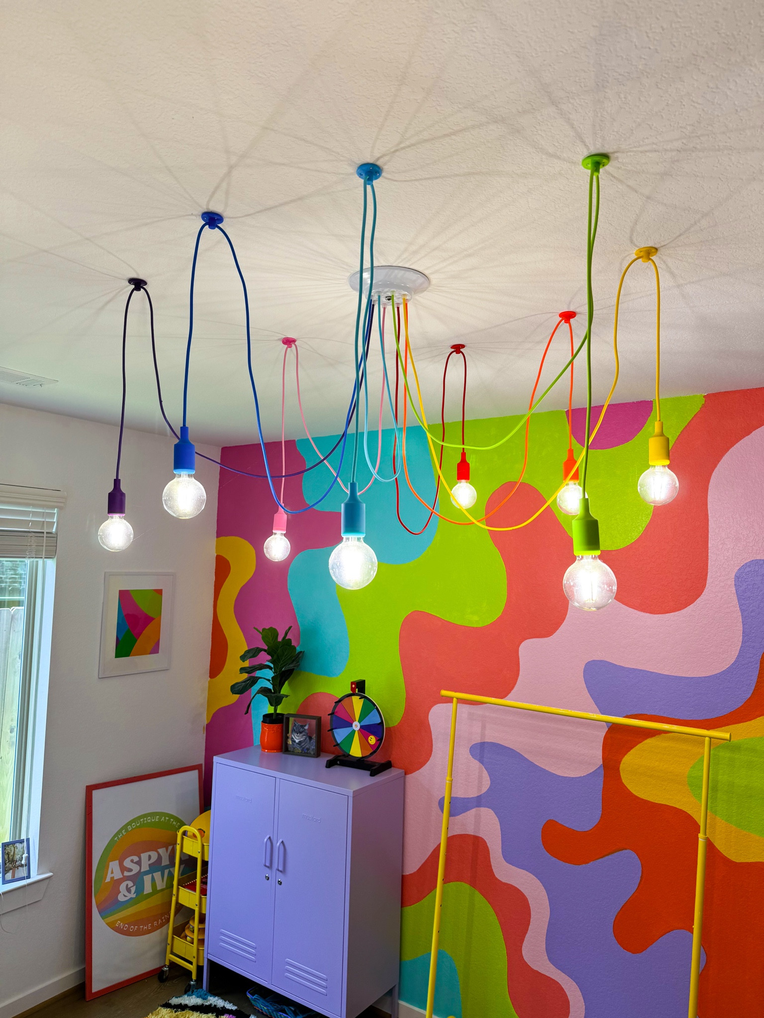 Rainbow chandelier!!🤩🌈✨ This lightpiece makes work so much more fun in my home office!!! The personality & style it gives is so fun!!🌈🩷✨ Plus, it was so easy to set up!!