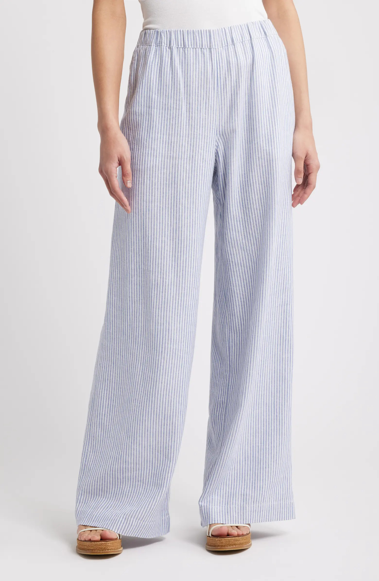 Caslon® Stripe Wide Leg Linen Blend Pants | Nordstrom | Nordstrom