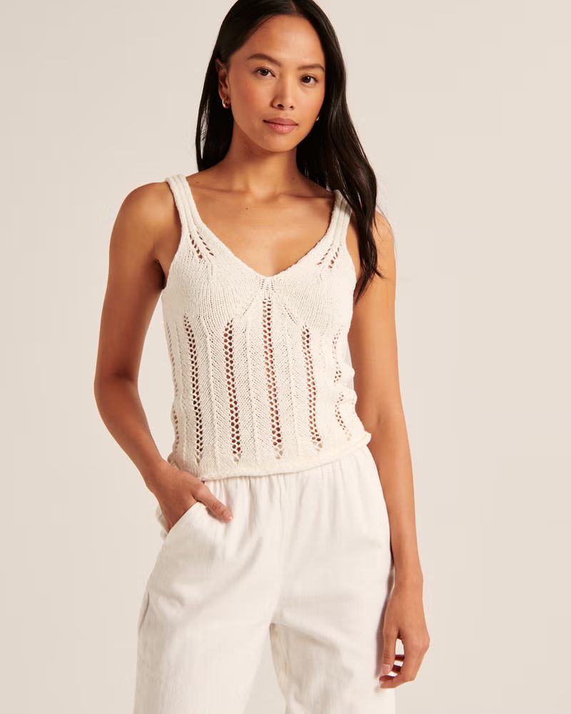 Women's Skimming V-Neck Crochet Tank | Women's Up To 25% Off Select Styles | Abercrombie.com | Abercrombie & Fitch (US)